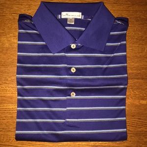 NWOT Peter Millar Crown 100% Cotton Blue Striped Golf Polo Shirt Medium